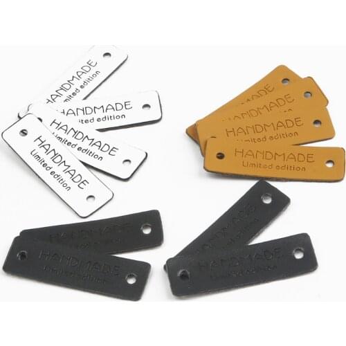 12-48pcs Handmade Limited Edition PU Leather Tag Labels For Handwork Leather Tags Handmade Garment Bag Label Sewing Accessories