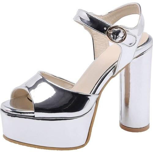 Women Sandals 2020 Summer Shoes High Heels Platform Peep Toe Block Heel Ladies Sandles Party Wedding Shoes Bridal Gold Silver