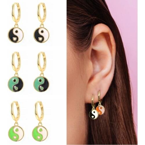 CANNER Mini Yin Yang Oil Drop Enamel Earrings For Women 925 Sterling Silver Earrings Hoops Pendientes Plata 2021 Fine Jewelry