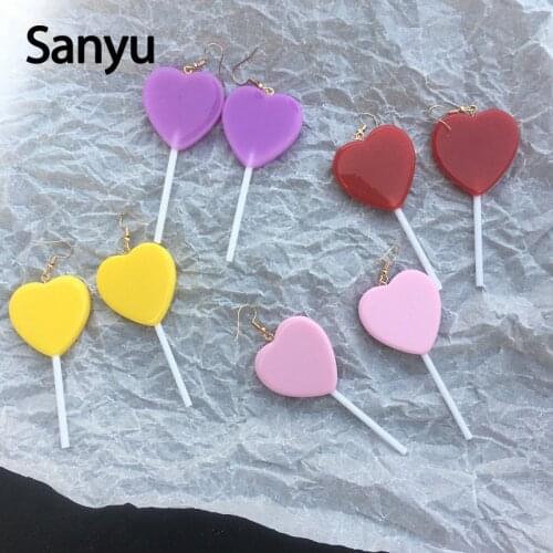 Super Sweet Peach Heart Colorful Lolipop Candy Color Long Tassel Drop Earrings for Female Fashion Lovely Candy Dangle Earrings