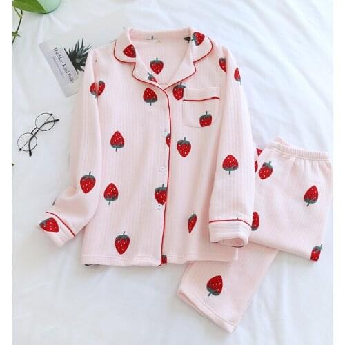 Fdfklak Women Pajamas Set Pyjamas Thick Air Cotton Female Warm Winter Pijama Set Long Sleeve Full Trousers Two Piece 2020