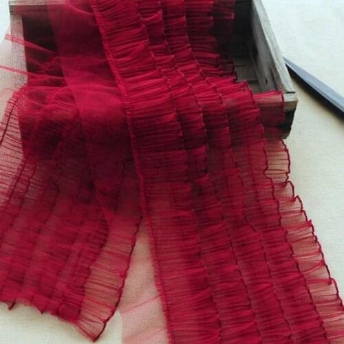 1Yards Pleated Tulle Lace Fabric Guipure Lace Crafts Ribbon Trim Wide 18cm Royal Blue Lace Fabric Sewing For Women encajes RG27