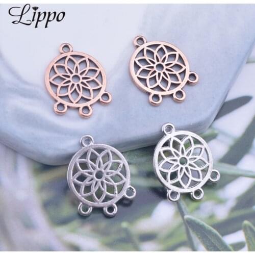 12pcs 15*19mm Antique Silver Dreamcatcher Connectors Champagne Gold 3 Holes Earring Component DIY Jewelry Findings