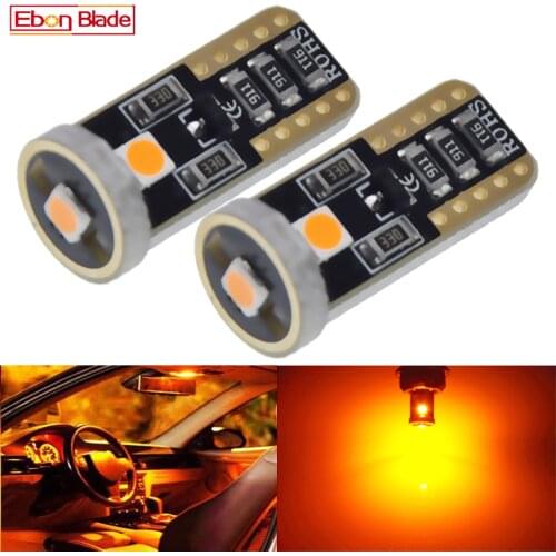 2x Car Lights T10 LED Signal Lamp W5W 3030 SMD Auto Car Interior Dome Map Trunk License Plate Light Bulb Amber Yellow Orange 12V
