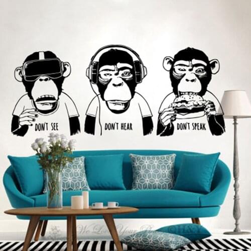 3Pcs Eat Sleep Game Monkeys Wall Decal Playroom Bedroom Don't See Hear Speak Animal Wall Sticker Man Cave Vinyl Decor