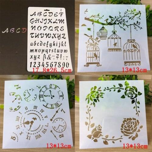 4pcs/set Alphabet Clock Garland Painting Template Sjablonen DIY Scrapbooking Decor Stencil Accessories Supplies
