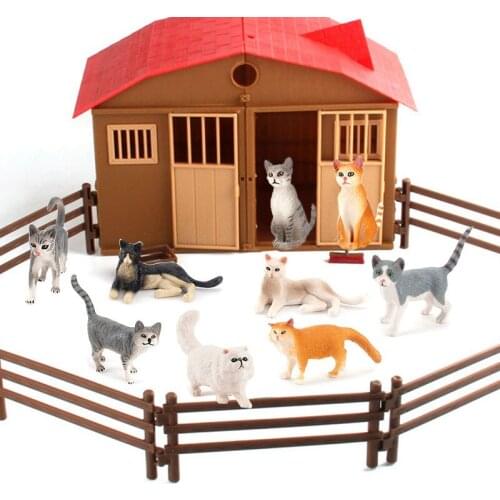 9PCS/set Simulation Animal Mini Zoo Persian Cat Family Model Figure Doll Boys Girls Toys Scenario Car Ornaments Kids Puzzle Gift