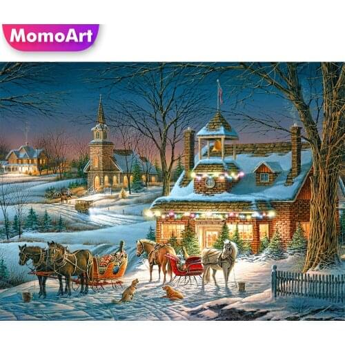 MomoArt Diamond Painting House Picture Of Rhinestone Diamond Embroidery Landscape Cross Stitch Mosaic Winter DIY Home Decor