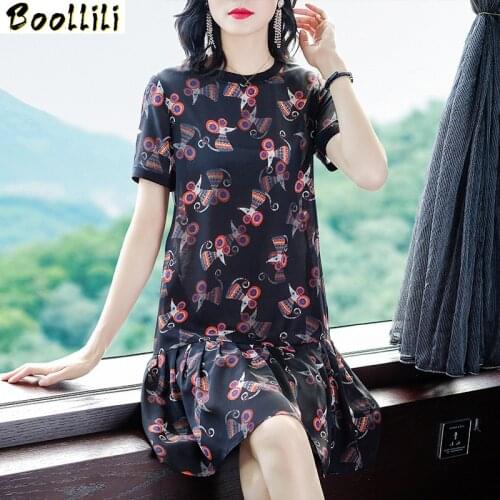 Boollili Summer Dress 2020 Elegant Real Silk Dress Women Party Dress Ladies Vintage Beach Dresses Women Dress Robe Femme