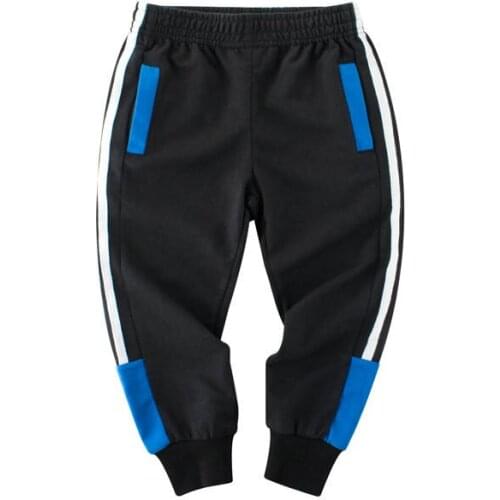 2019 New Spring Autumn Children Black Blue Sports Trousers Side Streak Cotton Pants Boys Joggers for 2-7 Years Old