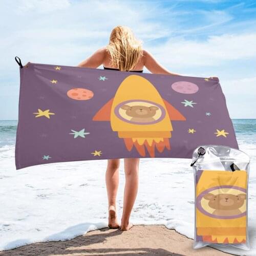 Quick Drying Pocket Towel Bear Flying Rocket Portable Water Absorbent Towel No Pilling Sports Bath Towel