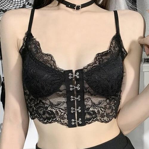 Black Lace Y2K Crop Top Women Dark Gothic Vintage 90s Streetwear V Neck Sexy Lace E Girl Cami Tops