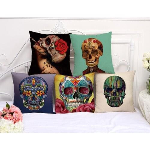 Decorative Pillow Case Vintage Cartoon Skull Head Pillowcase 17.5 Inches Cotton Linen Chair Seat Throw Pillow Cover C1062