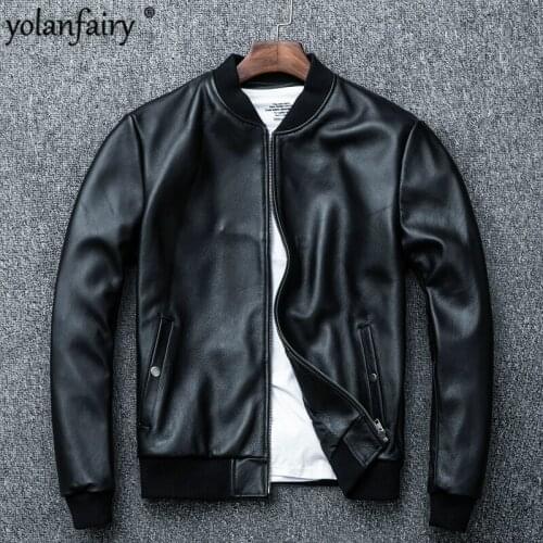 Spring Autumn Genuine Leather Jacket Men Real Cow Leather Jackets Vintage Cowhide Coat Plus Size Motorcycle Jacket Casaco YY973
