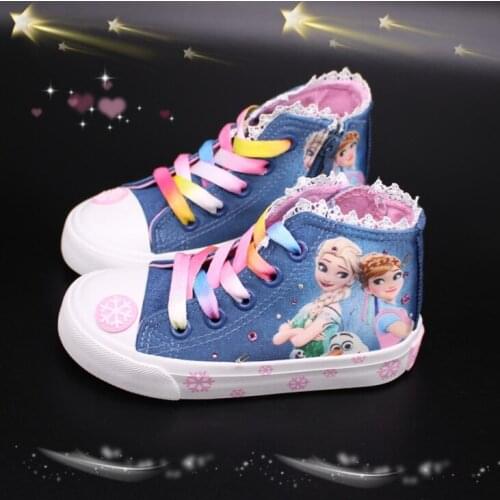 Disney Kids Shoes for Girls Sneakers Elsa Anna Princess Canvas Children Shoes Denim Running Sport Baby Sneakers Big Girls Shoes