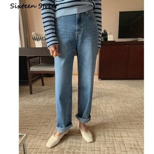 Boyfriend Jeans Women Ankle Length Pants Y2K Aesthetic Vintage Button Clothes Denim Female Fashion Koren Style Casual New 2021