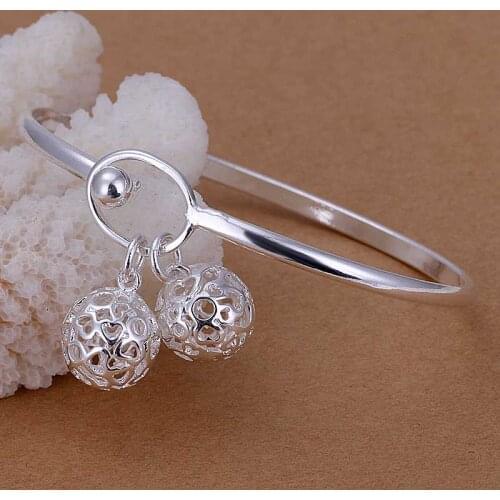 Hot sell Fashion Silver plated Dual Solid Ball Bangle Bracelet for Women Jewelry Factory Price SMTB174