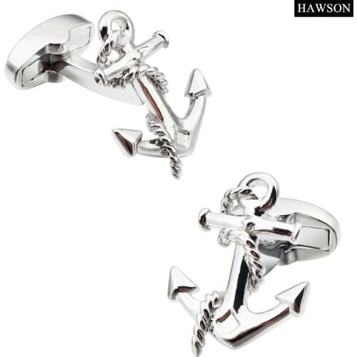 HAWSON Anchor Cufflinks for Mens Dress Shinny Classic Cuffl inks Jewelry For Men With Gift Box