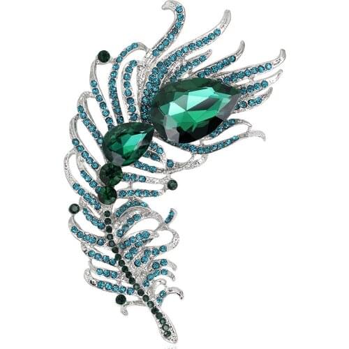 HC Vintage Crystal Feather Big Brooches Women Party Gift Brooches Pins Collar Corsage Jewelry Scarf Badge Brooch Fast Shipping F