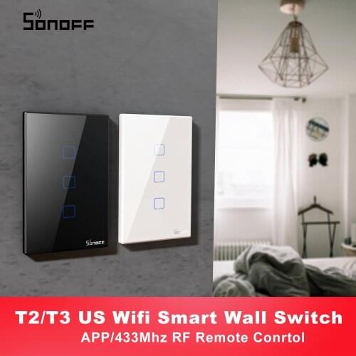 Itead SONOFF T2 T3 US TX Smart Wifi Wall Touch Switch With Border Smart Home Wifi Light Switch 1/2/3 Gang RF 433Mhz Remote
