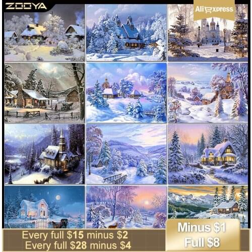 ZOOYA Needlework Diamond Painting Beautiful Snow Winter Landscape Diamond Embroidery All Drill Rhinestone Mosaic Picture AT1718
