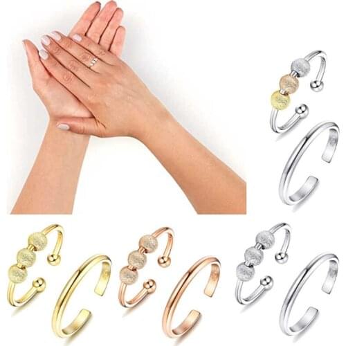 2 Pcs Women Spinner Fidget Bead Rings for Anxiety Worry Adjustable Open Peace Ring Relieving Stress Valentines Day Gift