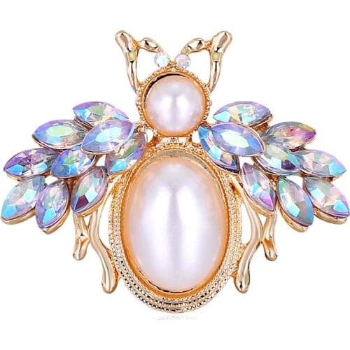Korean Alloy Zircon Crystal Pearl Bee Brooch Personality Creative Small Corsage Brooch for Women New Arrival Jewelry Gift
