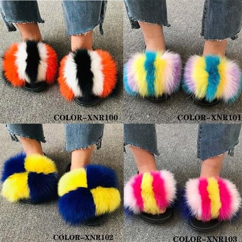 Oversized Fur Slippers Fluffy Plush Ladies Flip Flops Fashion Charming Non-Slip Breathable Flat Home Sandals