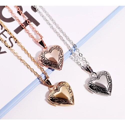 Can Open Box Photo Frame Locket Pendant For Women Fashion Heart Necklace Jewelry Christmas Gift YT-N310