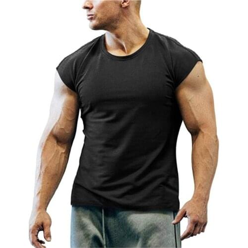 2021 New Mens Sleeveless T-Shirt Tops Round Neck Short-Sleeved T-Shirt Mens Fashion Fitness Hot-Selling T-Shirt Men