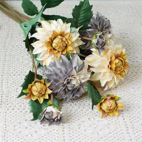One Fake Short Stem Autumn Dahlia (2 Heads/Piece) 21.26" Length Simulation Peony for Wedding Home Decorative Artificial Flowers