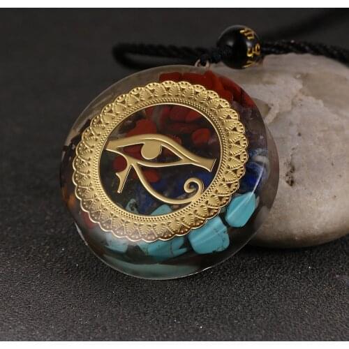 Orgonite Pendant Necklace Unisex Men Women Gold Eye Colorful Chakra Stone Round Energy Orgone Necklaces Reiki Healing Jewelry