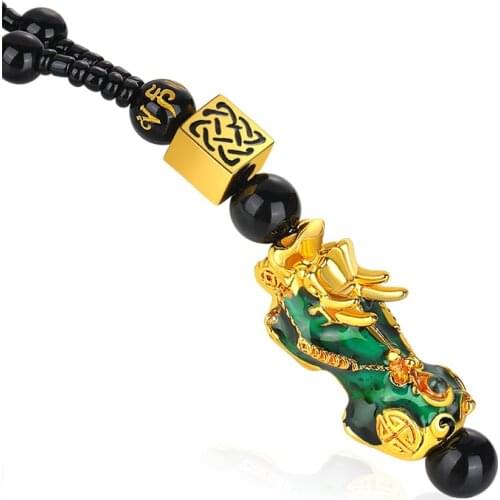 Pixiu Pendant Necklace Symbol Wealth and Good Luck Charm Necklace Feng Shui Faith Obsidian Stone Beads For Jewelry Making Gifts