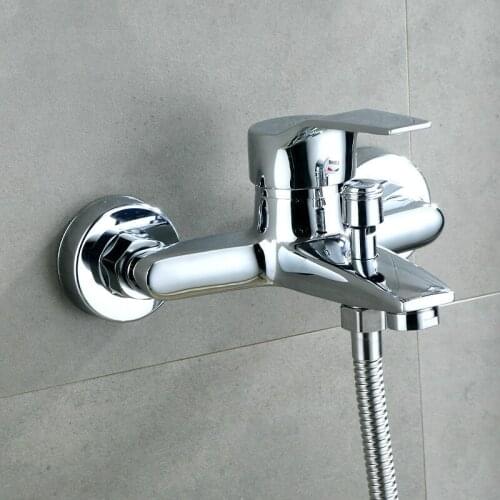 Polished Chrome Surface Treatment Wall-mounted Hot And Cold Shower Faucet Bathroom Bathtub Handheld Shower Triple Bathroom Mixer