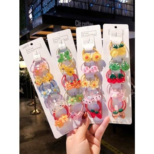 15/20 Pcs/Bag Children Cute Colors Cartoon Fresh Fruit Flower Elastic Hair Bands Girls Acrylic Rubber Bands Kid Hiar Accessories
