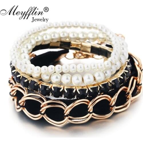 Christmas Gifts Fashion Charm Bracelets & Bangles Simulated Pearl Multilayer Bracelet Femme for Women Accessories Pulseira