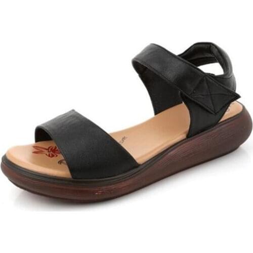 2020 Summer Fashion Genuine Leather Sandals Thick Bottom Comfort Non-slip Wedge Sandals Concise Casual Women Sandals Large Size