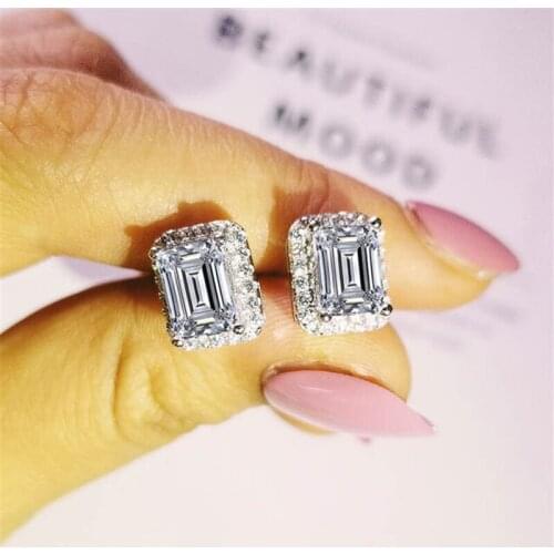 Trendy Genuine 925 Sterling Silver Moissanite Jewelry Stud Earring for Women Ral Moissanite Aros Mujer Oreja Square Earring Girl