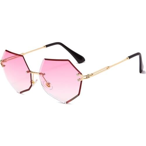 Fashion Polygon Rimless Sunglasses Luxury Brand Design Women Metal Sun glasses UV400 Shades Trend Eyewear Oculos de sol