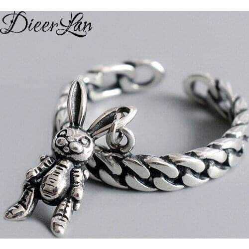 Vintage Retro 925 Sterling Silver Adjustable Rabbit Rings For Women Female Fashion Punk Jewelry 2021