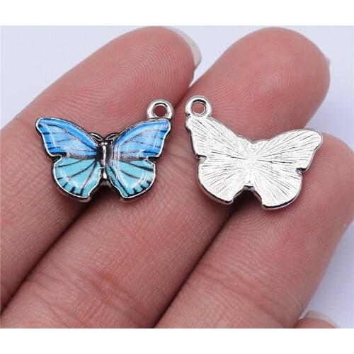 WYSIWYG 10pcs 19x15mm Rhodium Color Enamel Butterfly Charms For Jewelry Making DIY Jewelry Findings