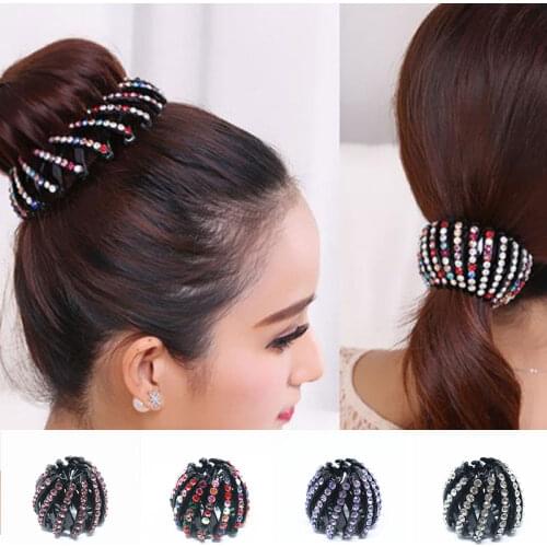 Korean Rhinestone Hairpin Horsetail Buckle DIY Crystal Hair Bun Elegant Shiny Female Hair Accessories Bird Nest Ball Hair Claws