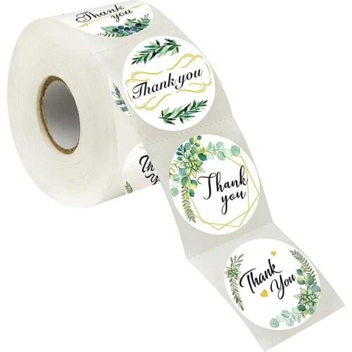 Green Leaves Thank You Stickers 1inch Paper Sealing Label Stickers for Wedding DIY Gift Decoration Business Packing Stickers