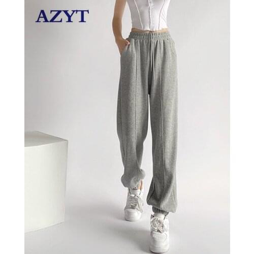 AZYT 2021 Autumn Loose Solid Women Sweatpants Streetwear Casual Pants Women High Waist Cotton Female Trousers