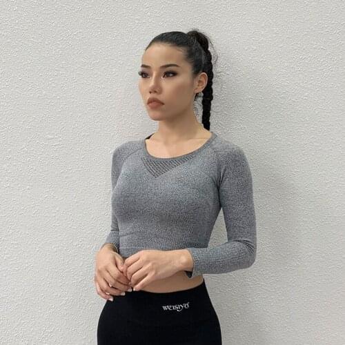Women Yoga Shirts Fitness Long Sleeve Crop Top Gym Sport Shirt Running Workout Tops Female T-shirt Training Sportswear