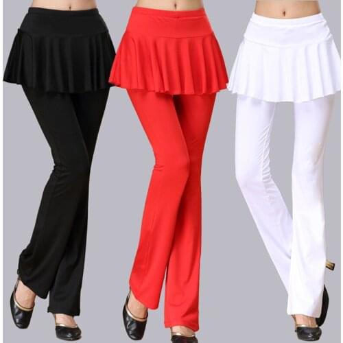 Women Yoga Pants High Waist Stretch Fitness Trousers Ladies Dance Training Bell-bottoms With Skirt Belly Dancing Pant