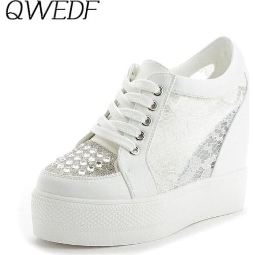 Womens High Platform Shoes Breathable Shoes Women Height Increasi Shoes 11CM Wedges Thick Sole Trainers Ladies Sneakers G1-16