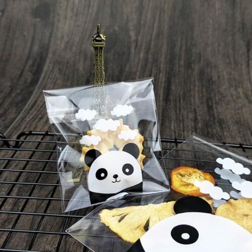 100pcs Cute Panda Cartoon Biscuit Bag Plastic Candy Dragee Biscuit Food Cake Bag Box Gift Packing Bag Party Decoration Supply