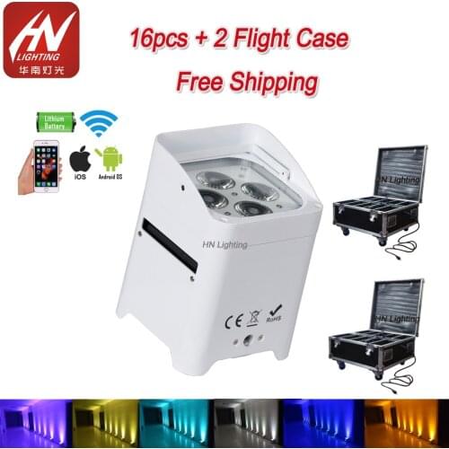 16pcs Wireless dmx 4*18w RGBWA UV Par Can lights Battery Power Uplighting DJ light for dj weddings
