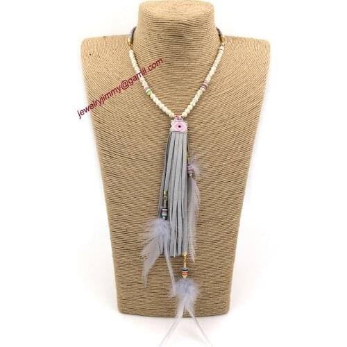 2015New personalized handmade jewelry supplier unique boho feather pendant long Necklaces for women